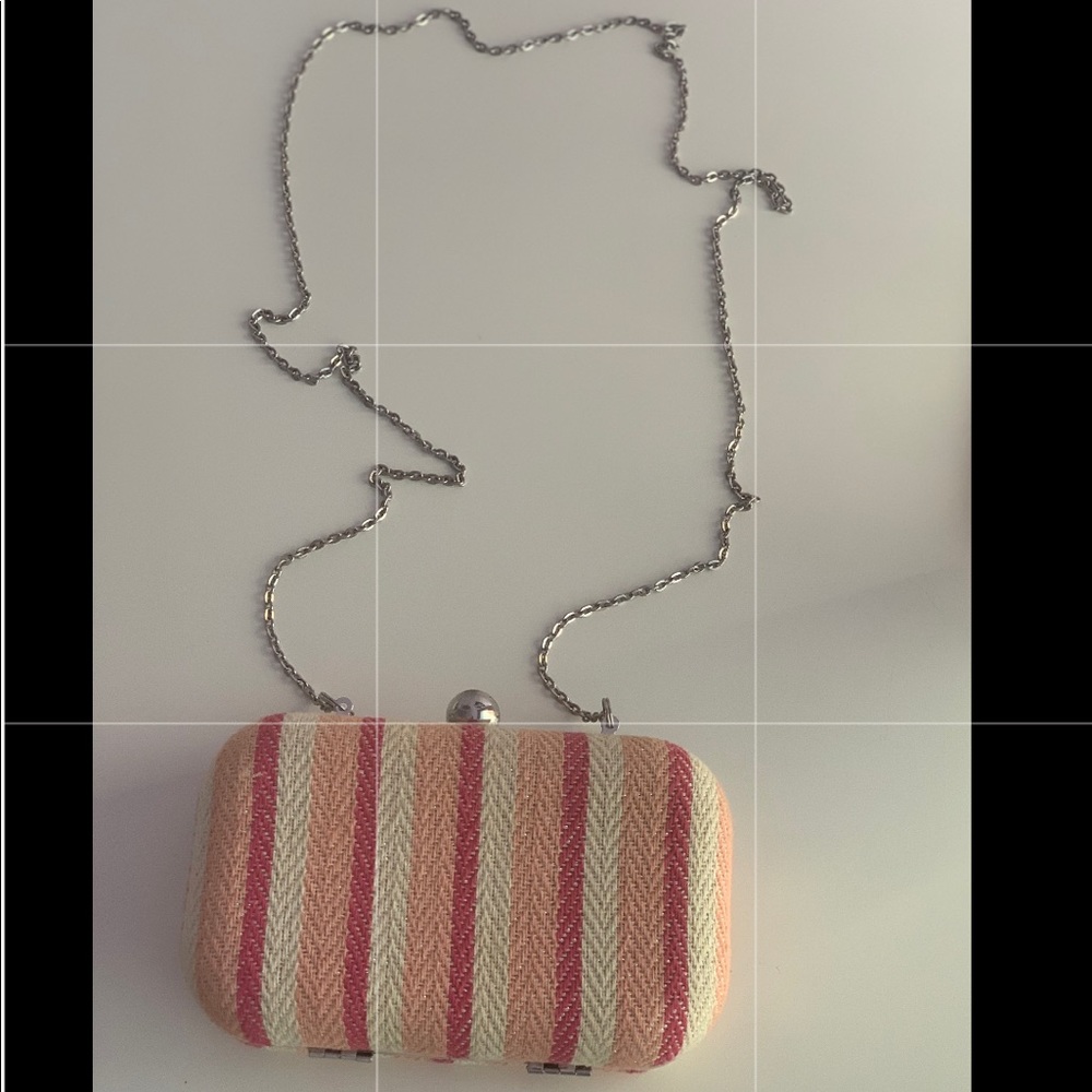 LOFT Ivory & Pink Striped Handbag Clutch -One Size
